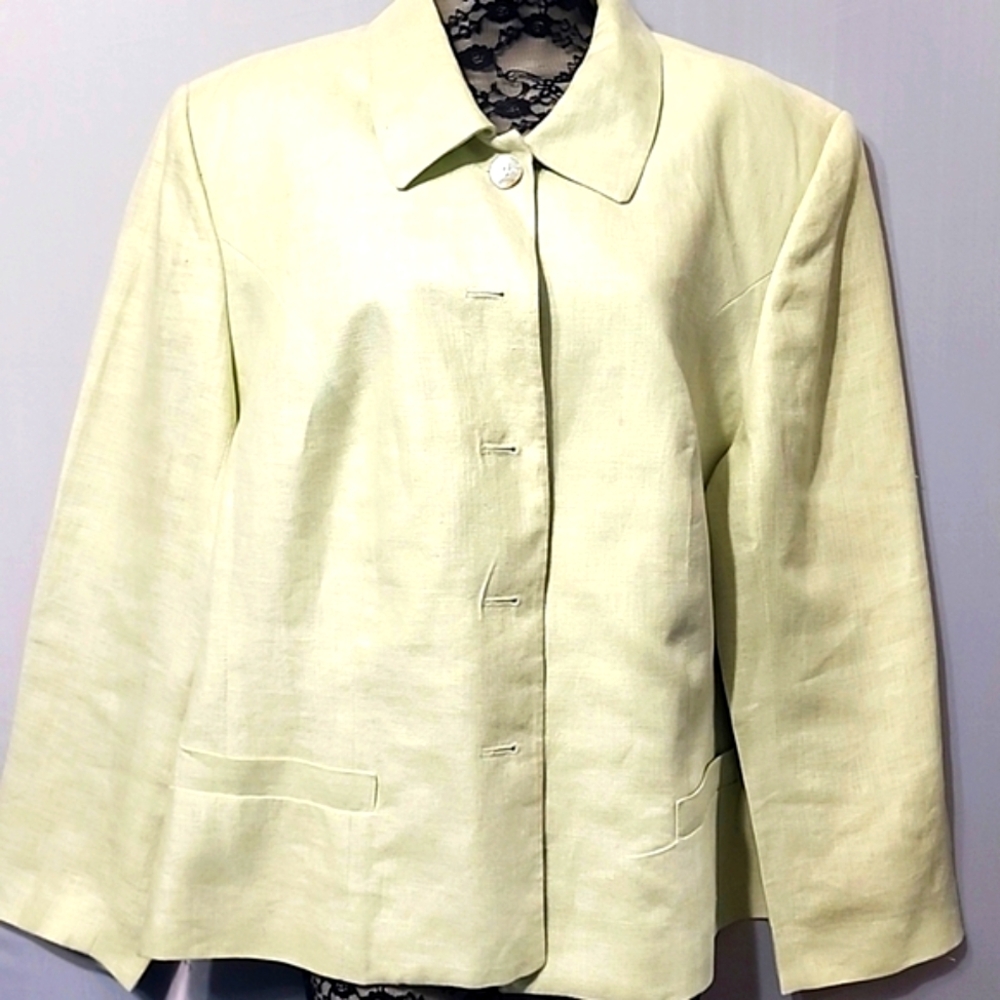 Jennifer Moore Linen Lime Green Blazer Shell Buttons 16W Jacket Beachy